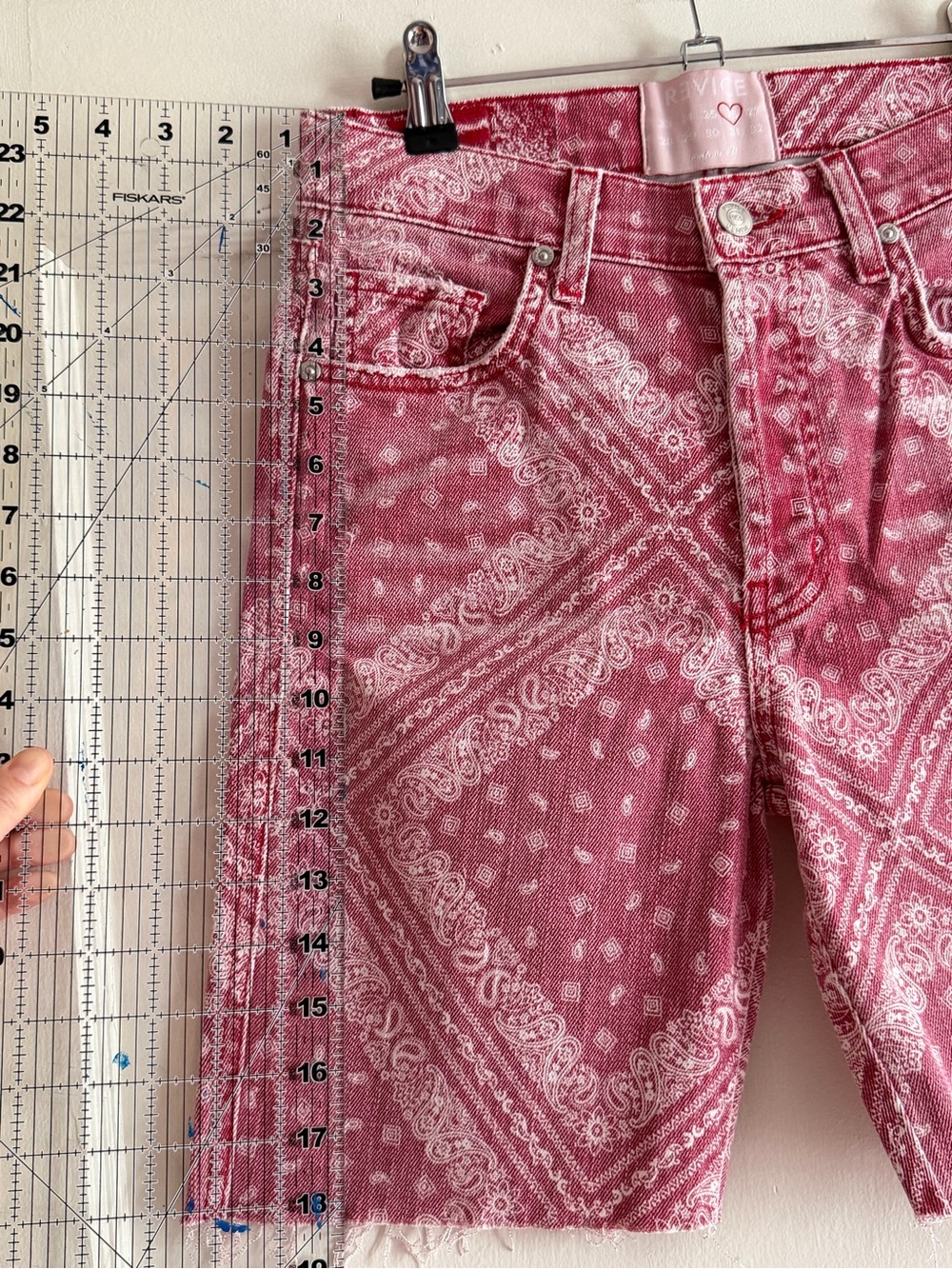 Revice Red Bandana Print Cropped Denim Shorts - Picture 6 of 7
